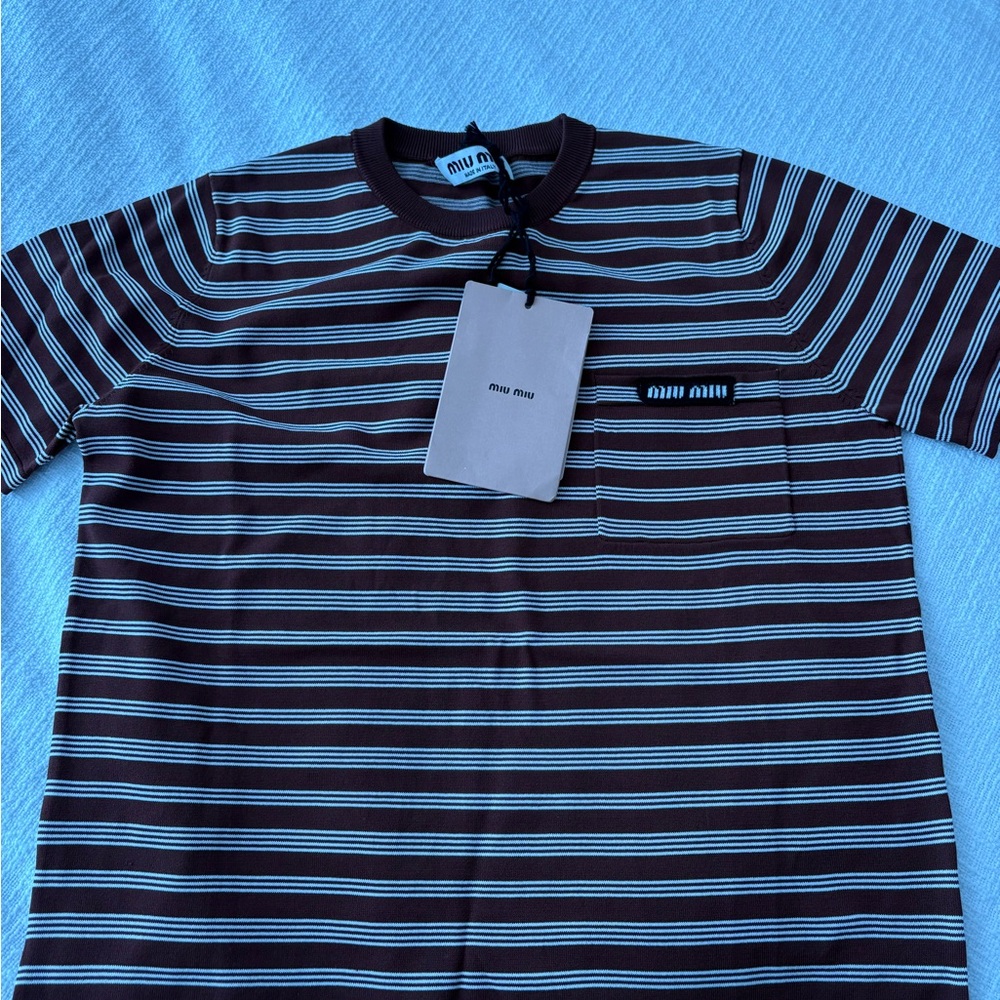 Brown and White Striped Short Sleeve Tee